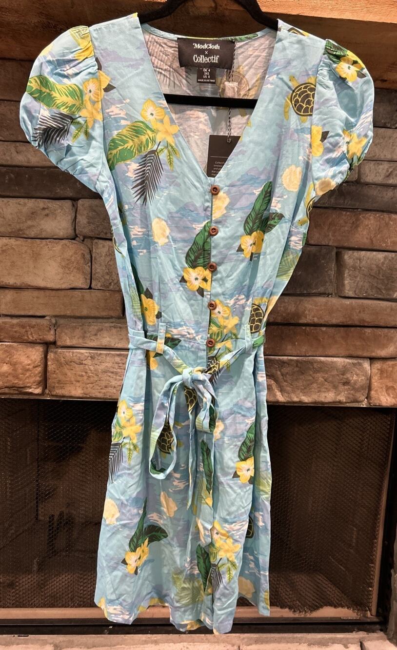 Women’s MODCLOTH x Collectif Mimma Tropical Turtles Playsuit Romper 0 *B2